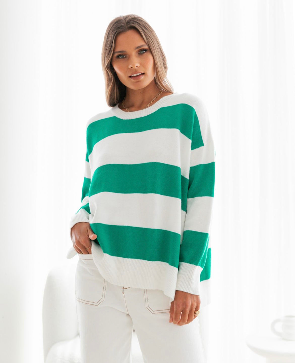 Green and White Stripe Knit