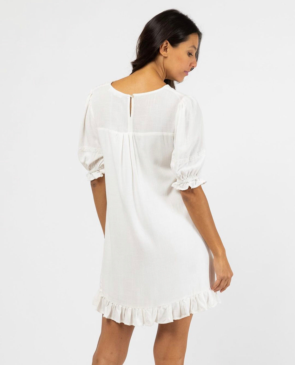 Mid Length White Dress - Embroidered Front