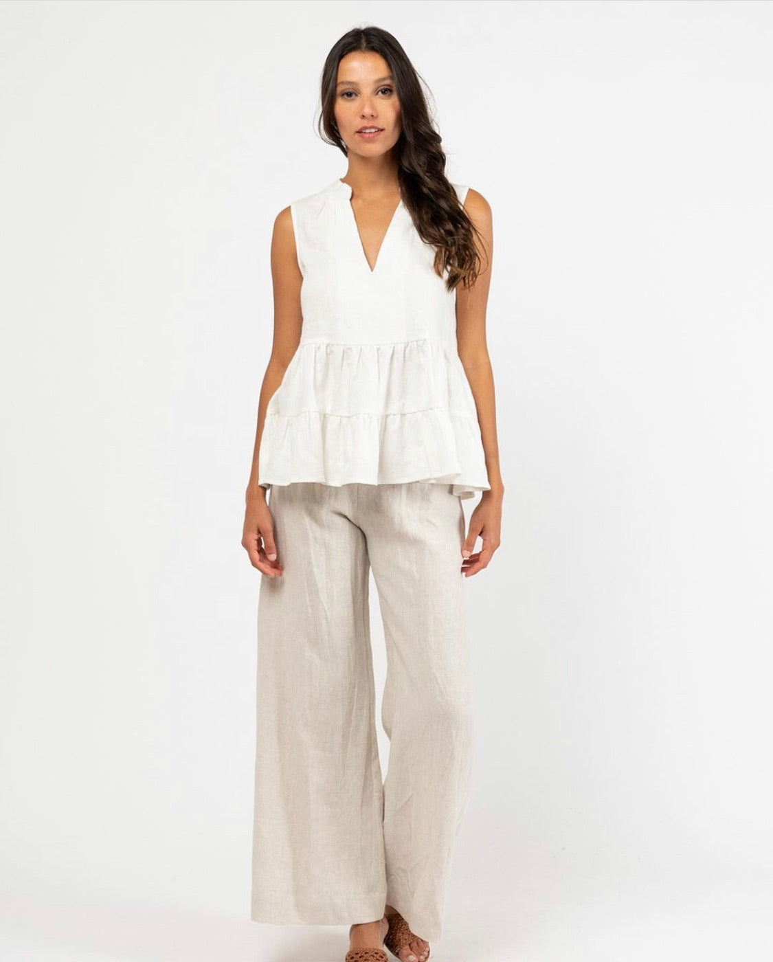 Cora Linen Sleeveless Top - White