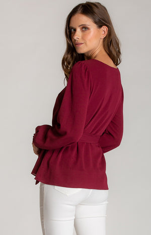 Red Wine Blouse with Belt