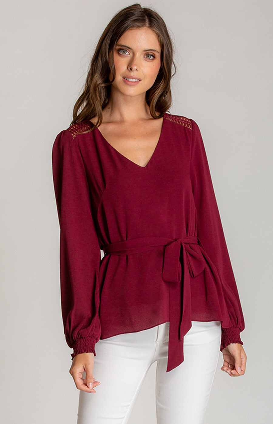 Red Wine Blouse with Belt