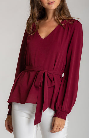 Red Wine Blouse with Belt