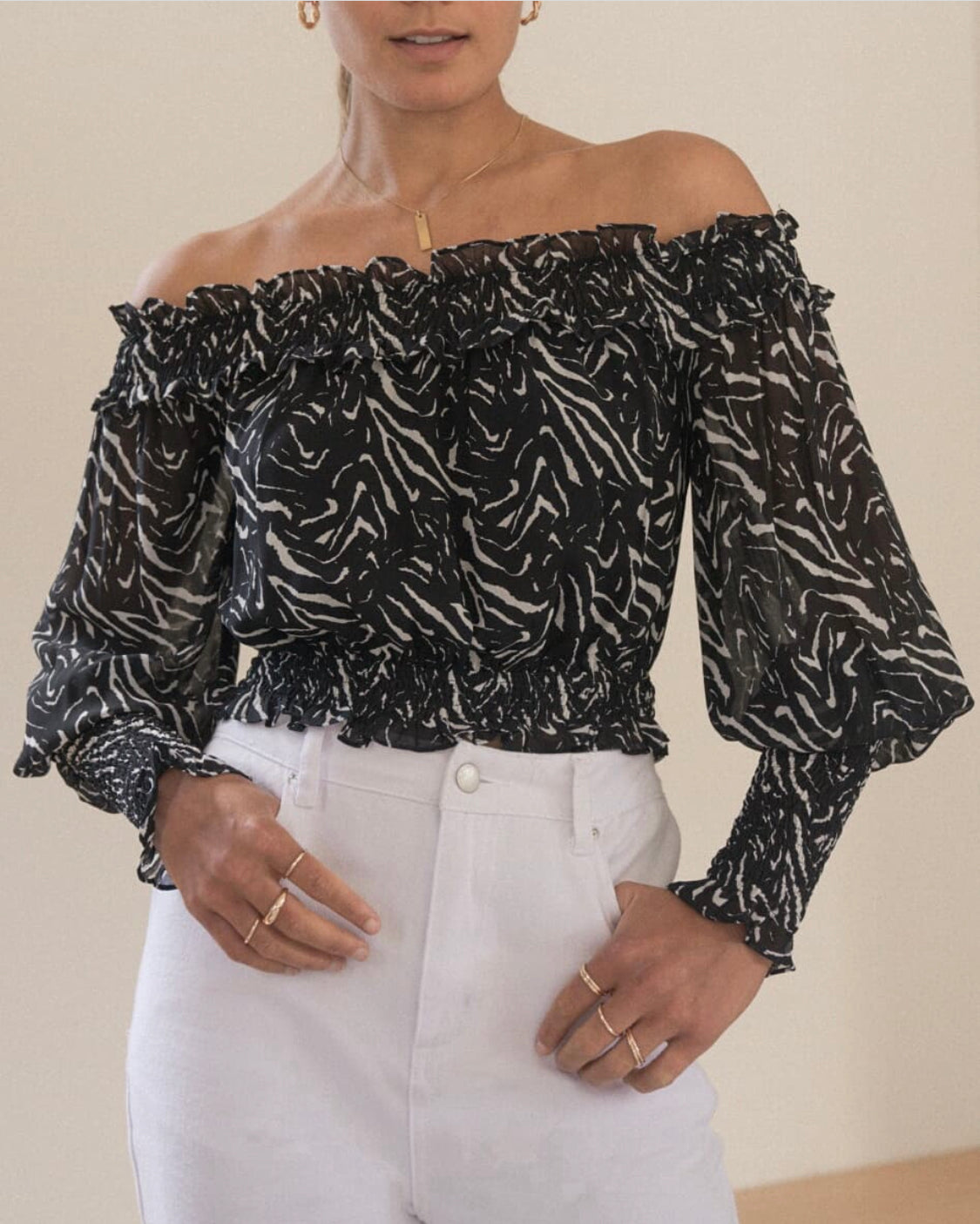 Off The Shoulder Zebra Top