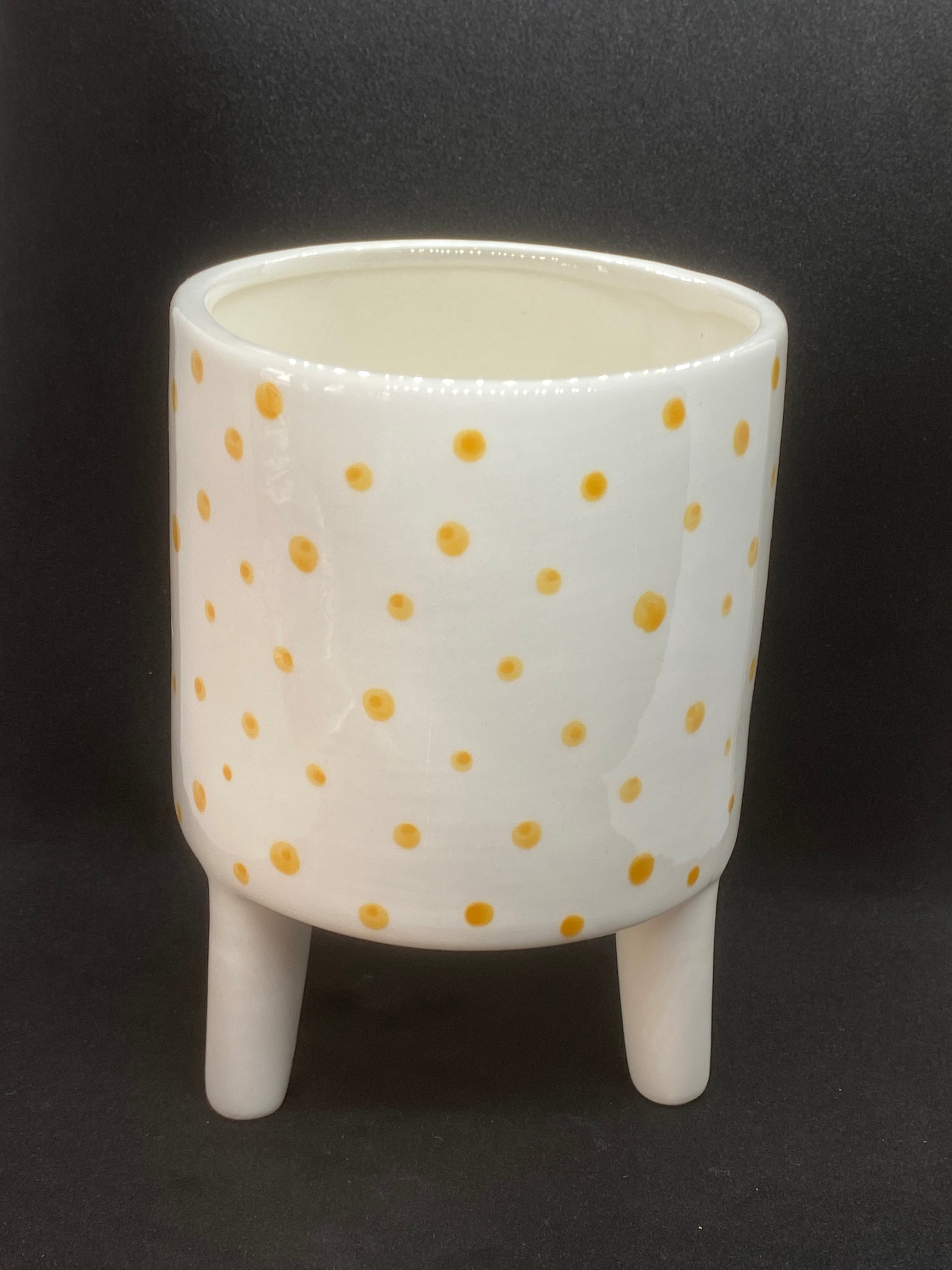 White/Yellow Polkadot Pot