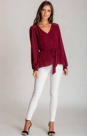 Red Wine Blouse with Belt