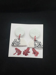 White with Black Print Dangling Earrings